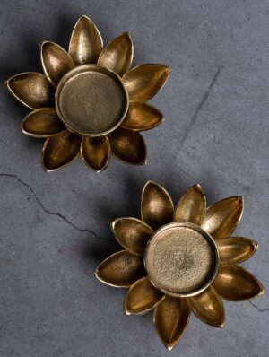 Brass Lotus Metal Tea Light Candle Holders, Set of 2